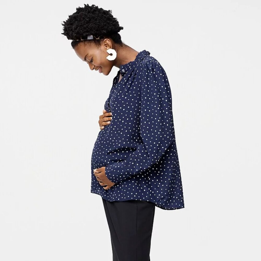 HATCH x J. Crew Blue Polka Dot Maternity Top in Washable Silk